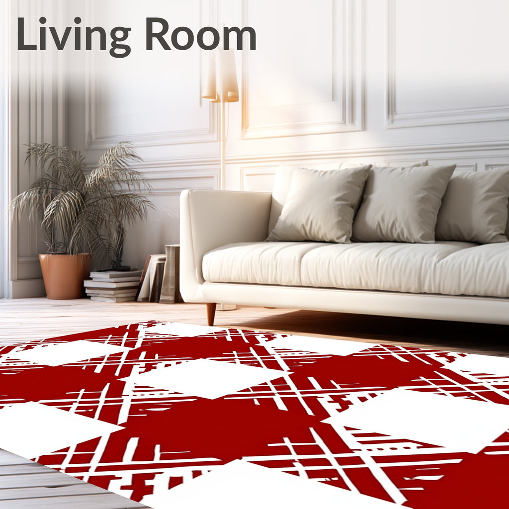 Bold Red White Checkered Design Rug