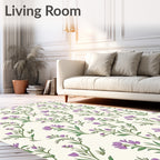 Purple Floral Pattern With Green Stems Rug