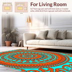 Vibrant Orange Teal Mandala Pattern Rug