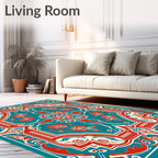 Red Teal Cream Floral Ornate Rug