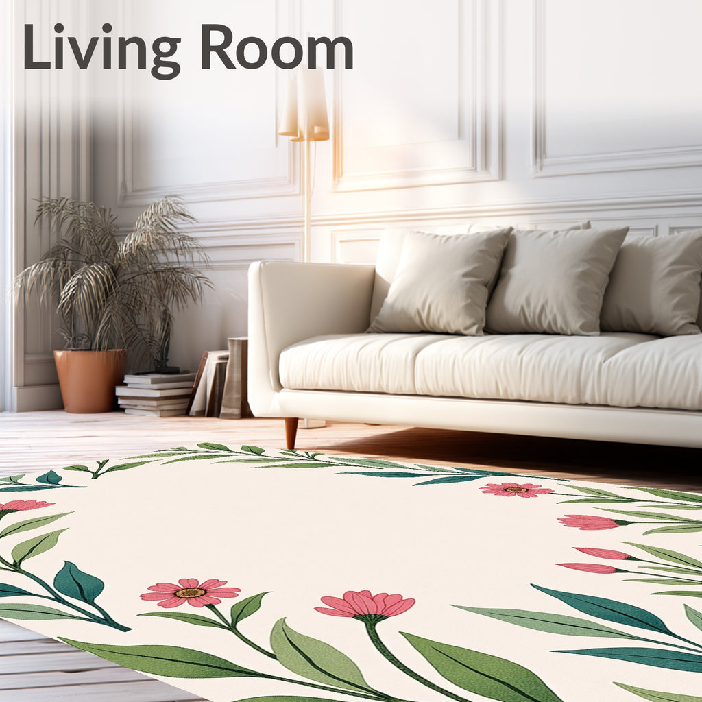 Pink Blossom Leaf Garden Pattern Rug