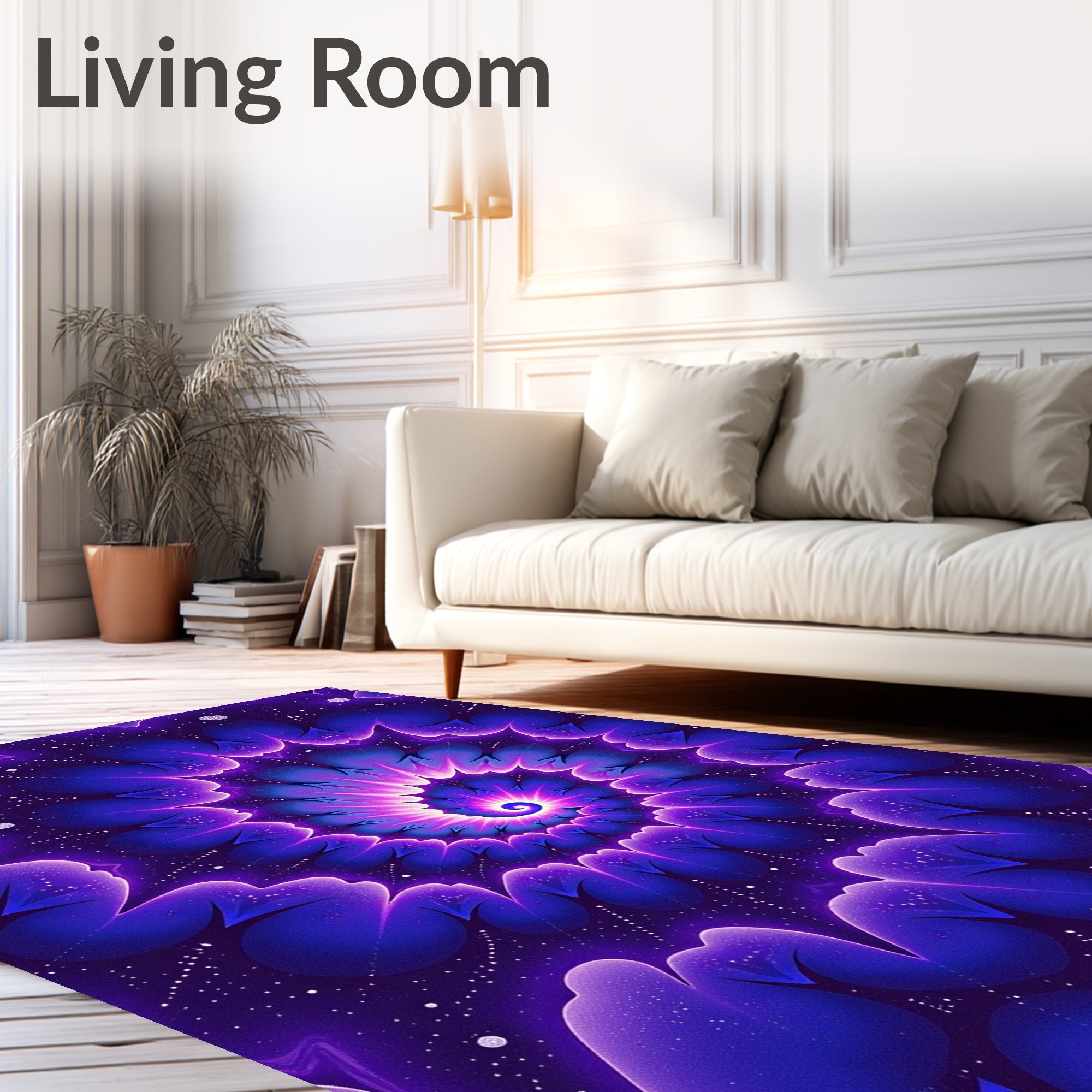 Vibrant Violet Swirl Fractal Pattern Rug