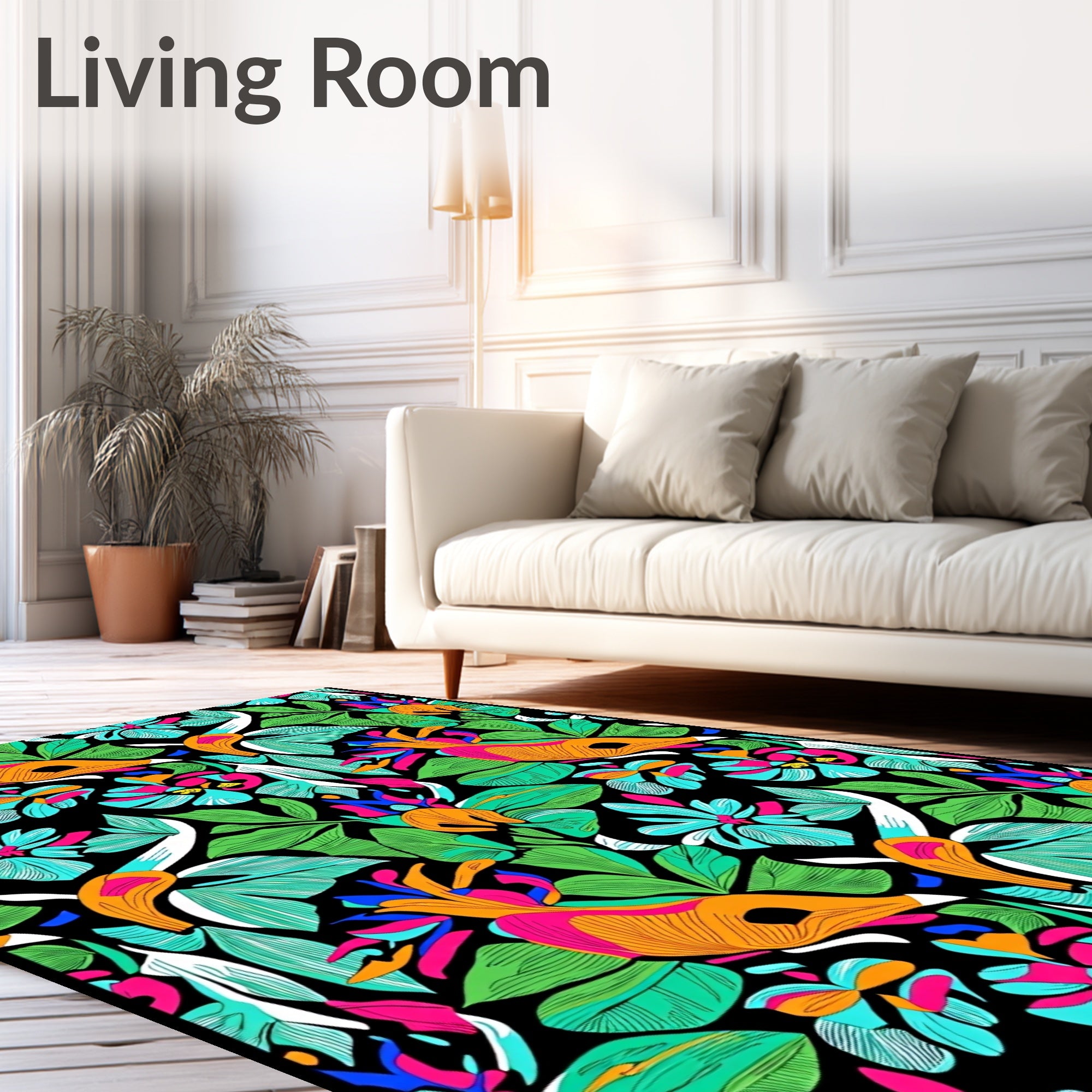 Vibrant Tropical Birds and Flowers Jungle Rug