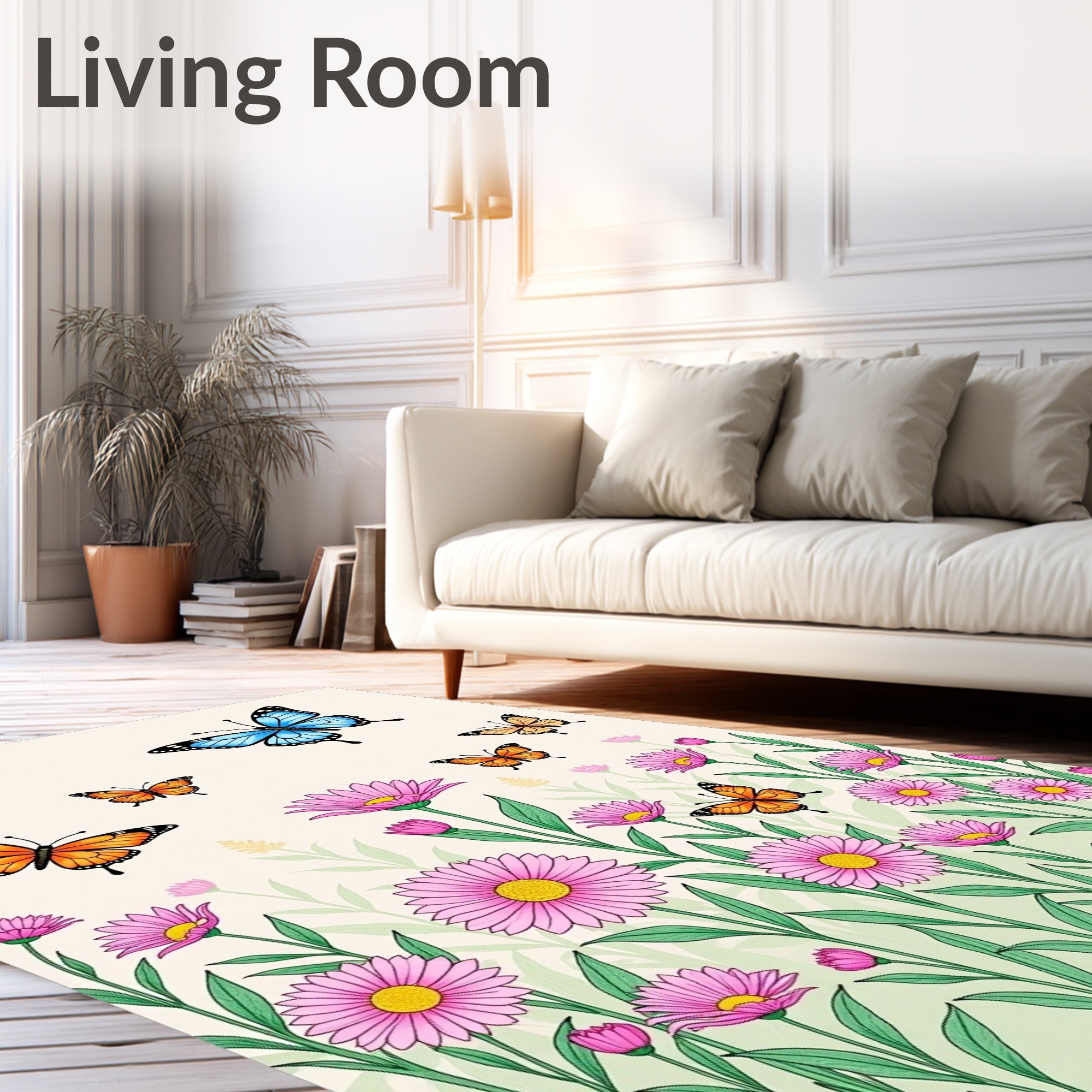 Butterflies Floral Garden Delight Design Rug