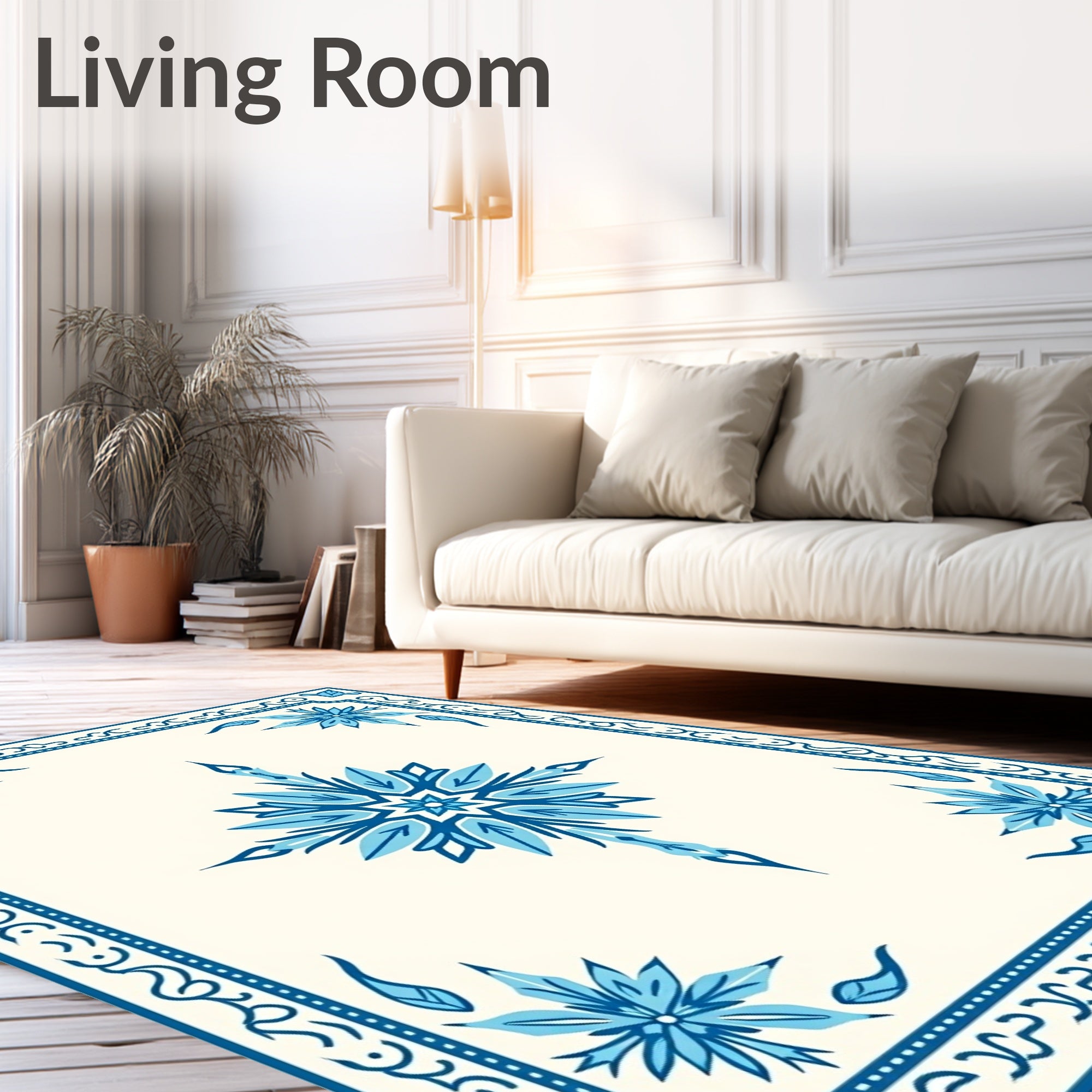Vibrant Cobalt Blue Floral Starburst Rug