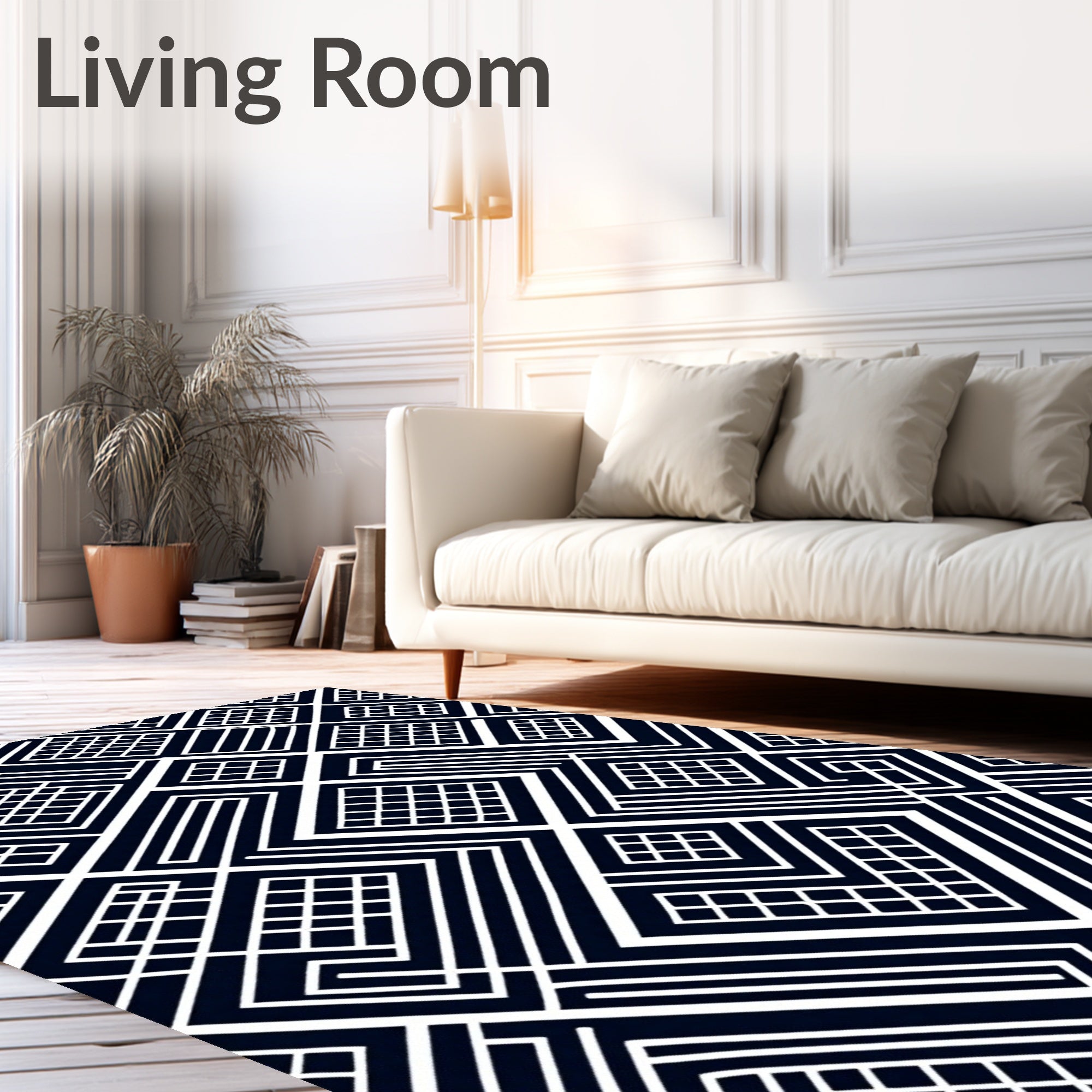 Chic Black White Interlocking Geometric Rug