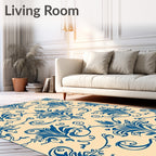 Classic Blue Floral Scroll Design Rug