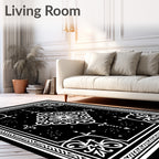 Ornate Black White Geometric Scroll Rug