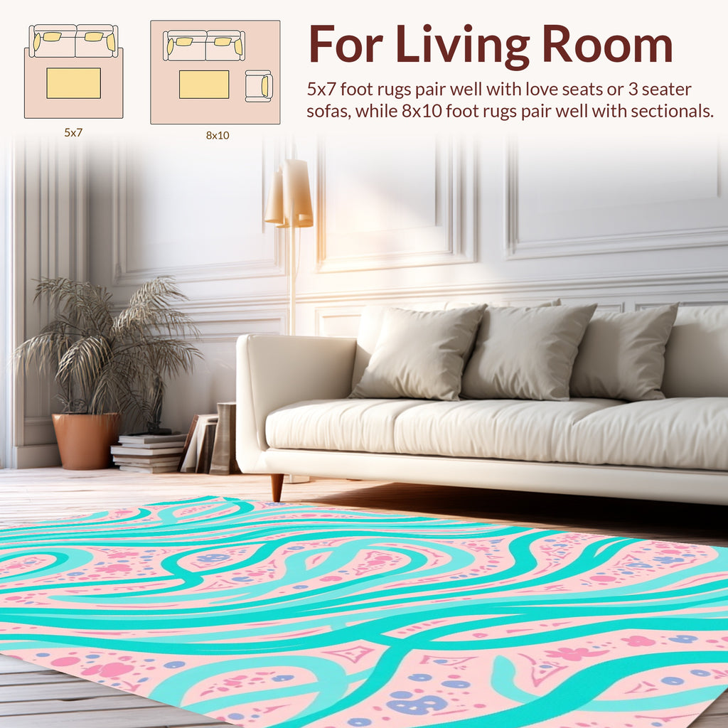 Whimsical Aqua Floral Swirl Pattern Rug