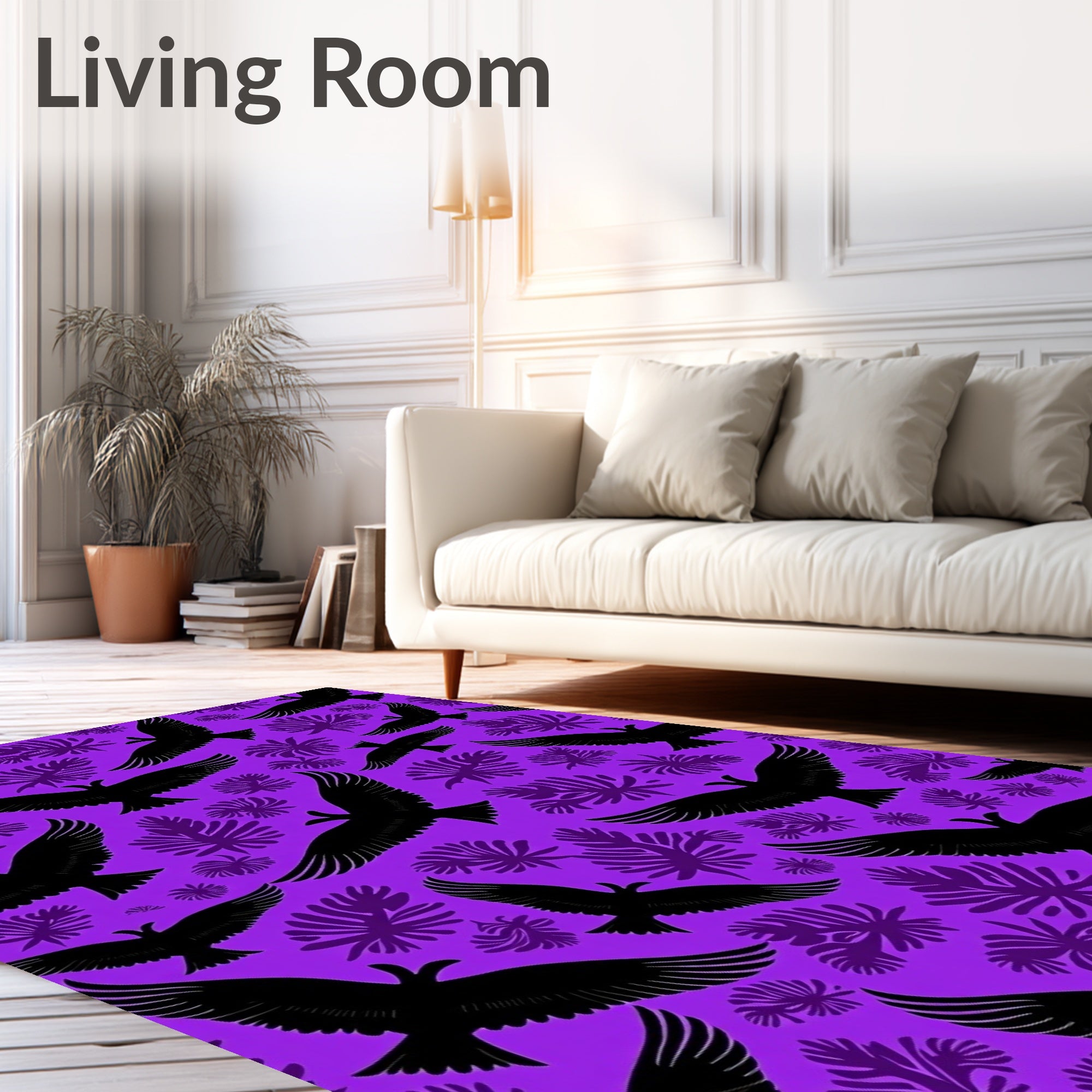 Black Eagles Tropical Foliage Pattern Rug