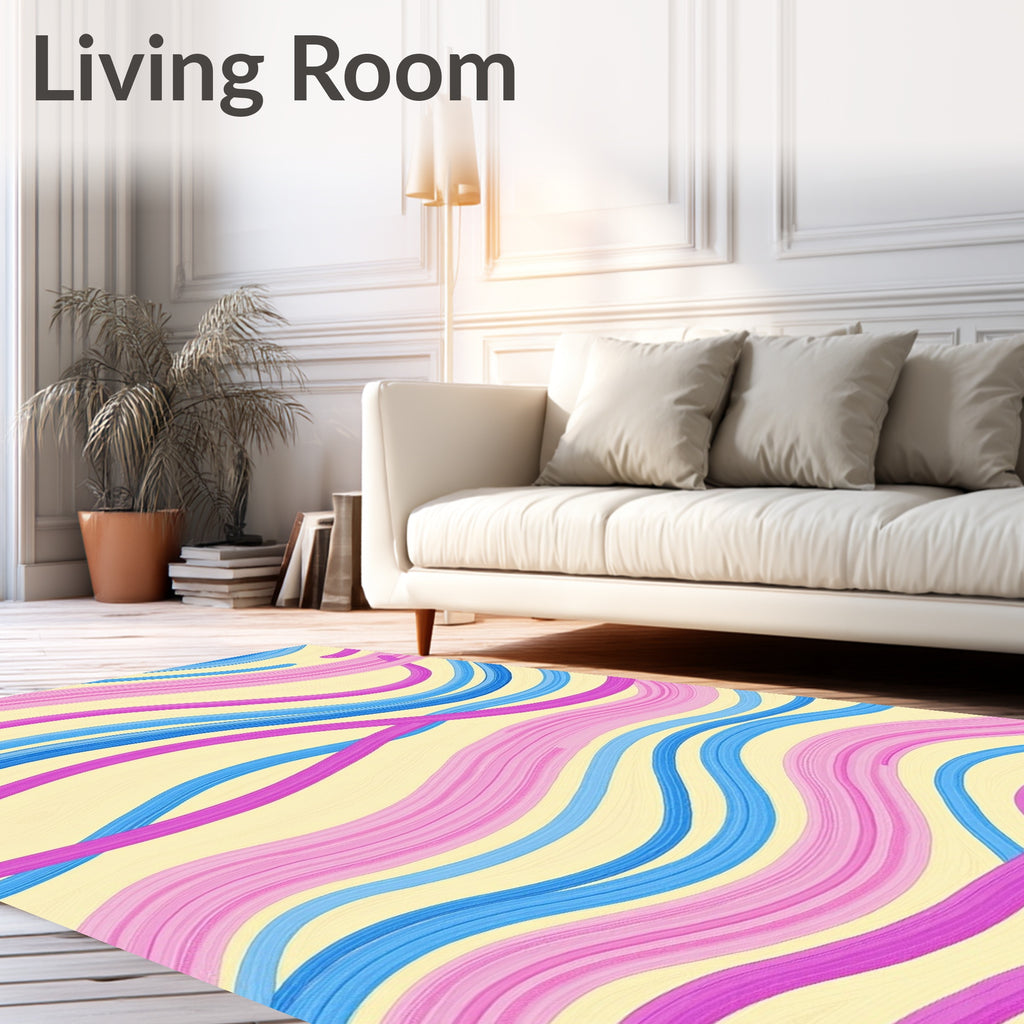 Flowing Pink Blue Stripe Design Rug