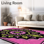 Bold Pink Yellow Sunburst Mandala Rug