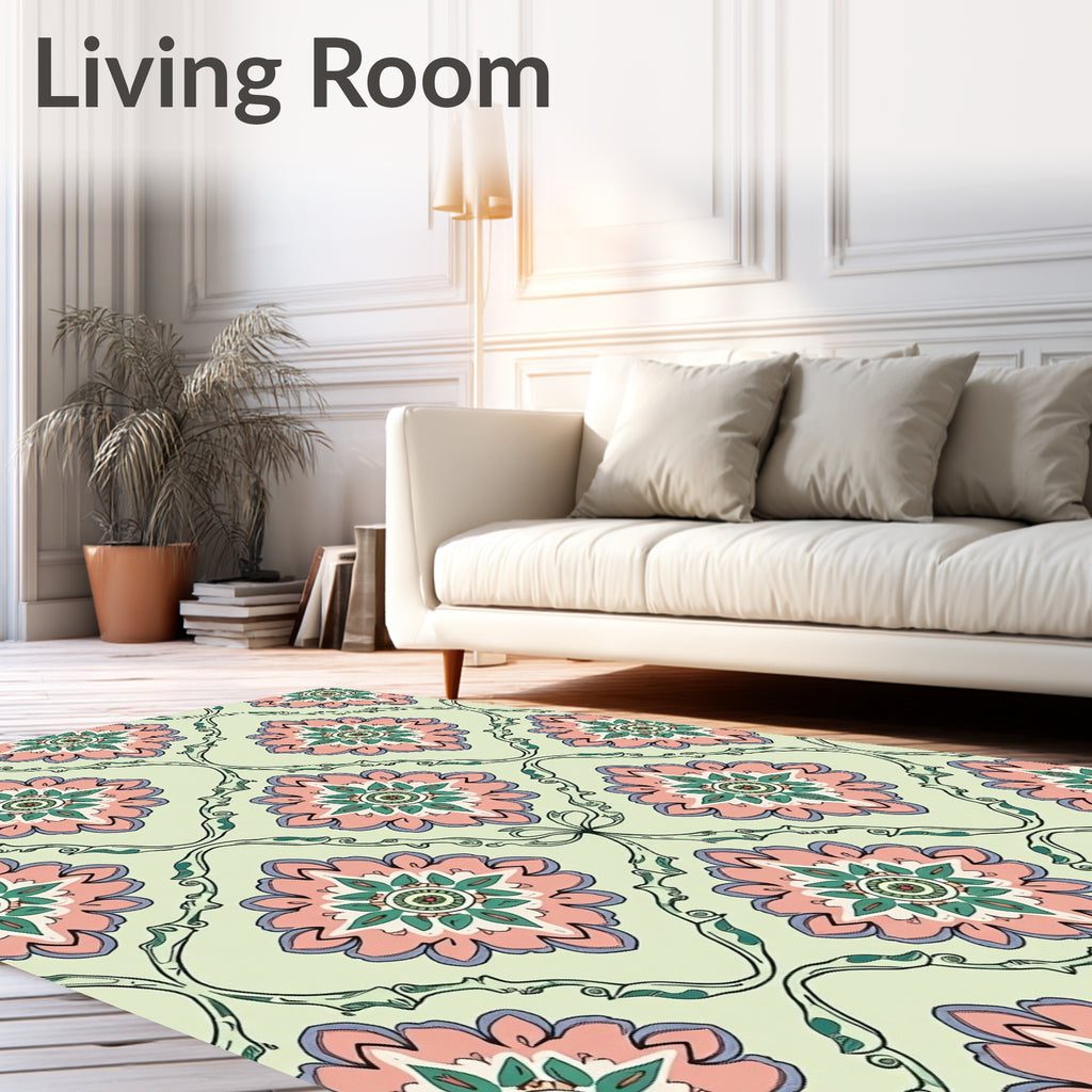 Pastel Floral Scrollwork Inspired Rug