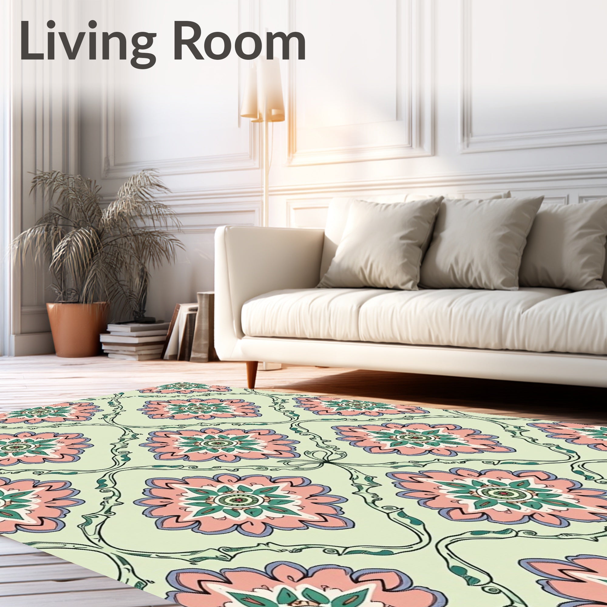 Pastel Floral Scrollwork Inspired Rug