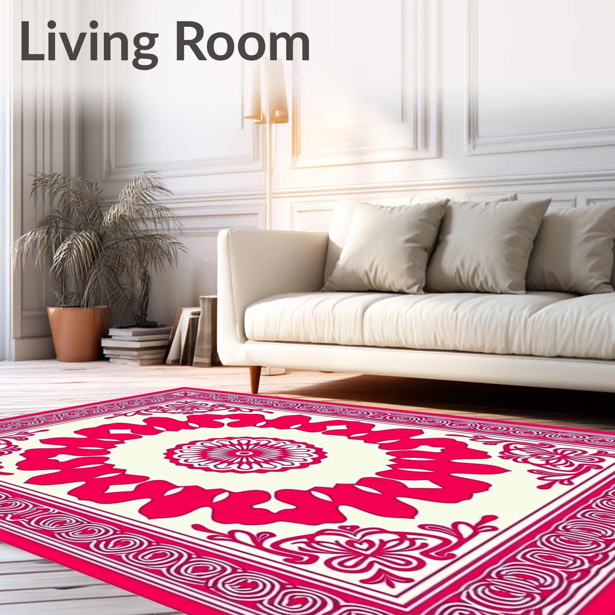 Bold Pink Floral Mandala Style Rug