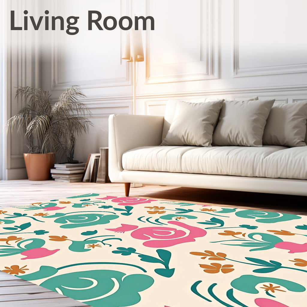 Playful Cat Floral Abstract Pattern Rug