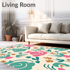 Playful Cat Floral Abstract Pattern Rug