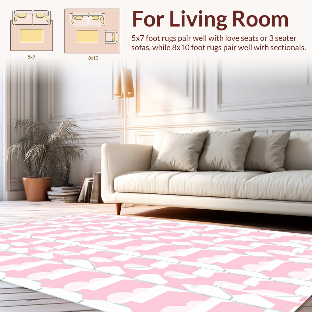 Pastel Pink Geometric Abstract Design Rug