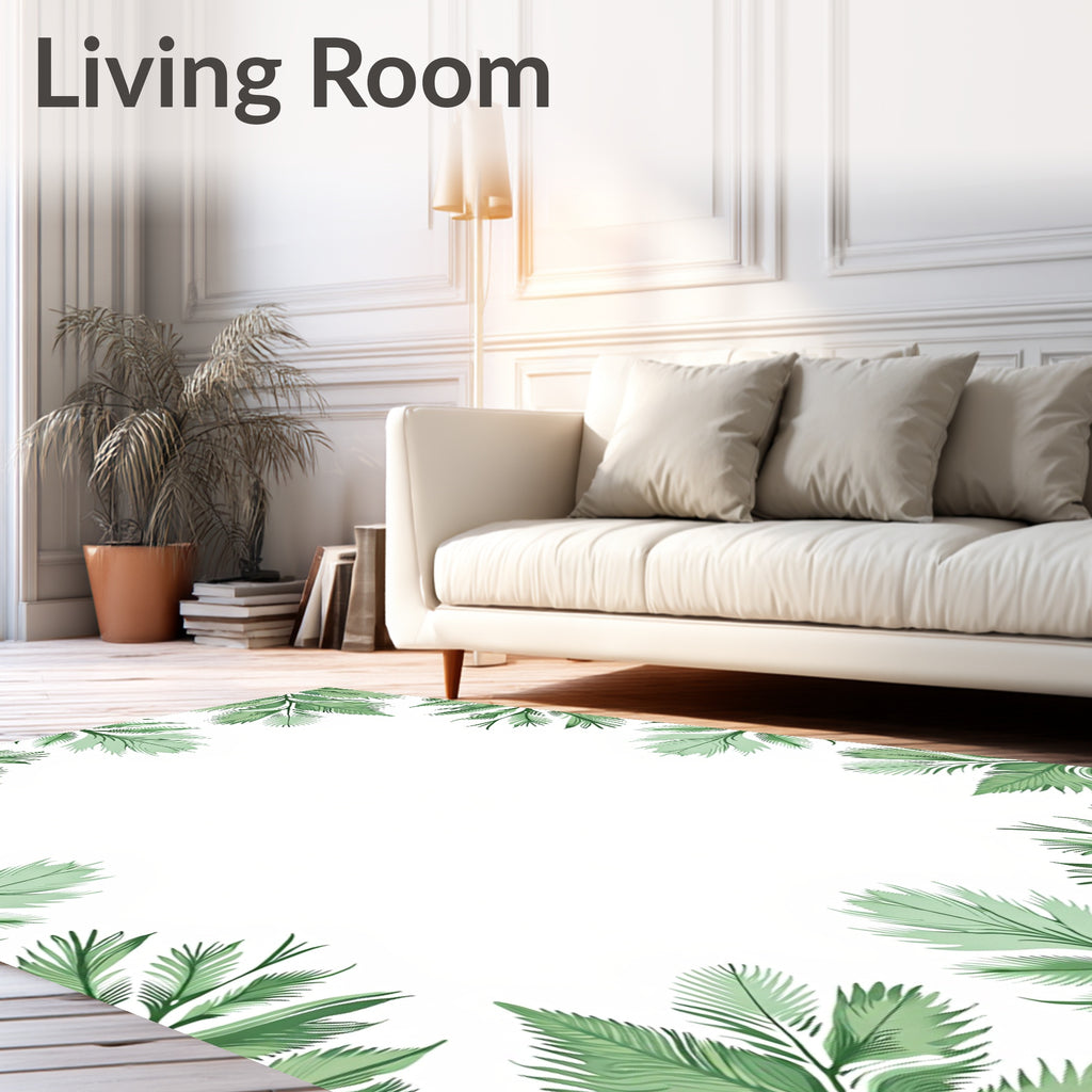 Verdant Green Leaf Pattern Border Rug