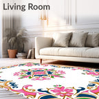 Ornate Pink Blue Floral Medallion Design Rug