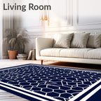 Geometric Honeycomb White On Navy Rug