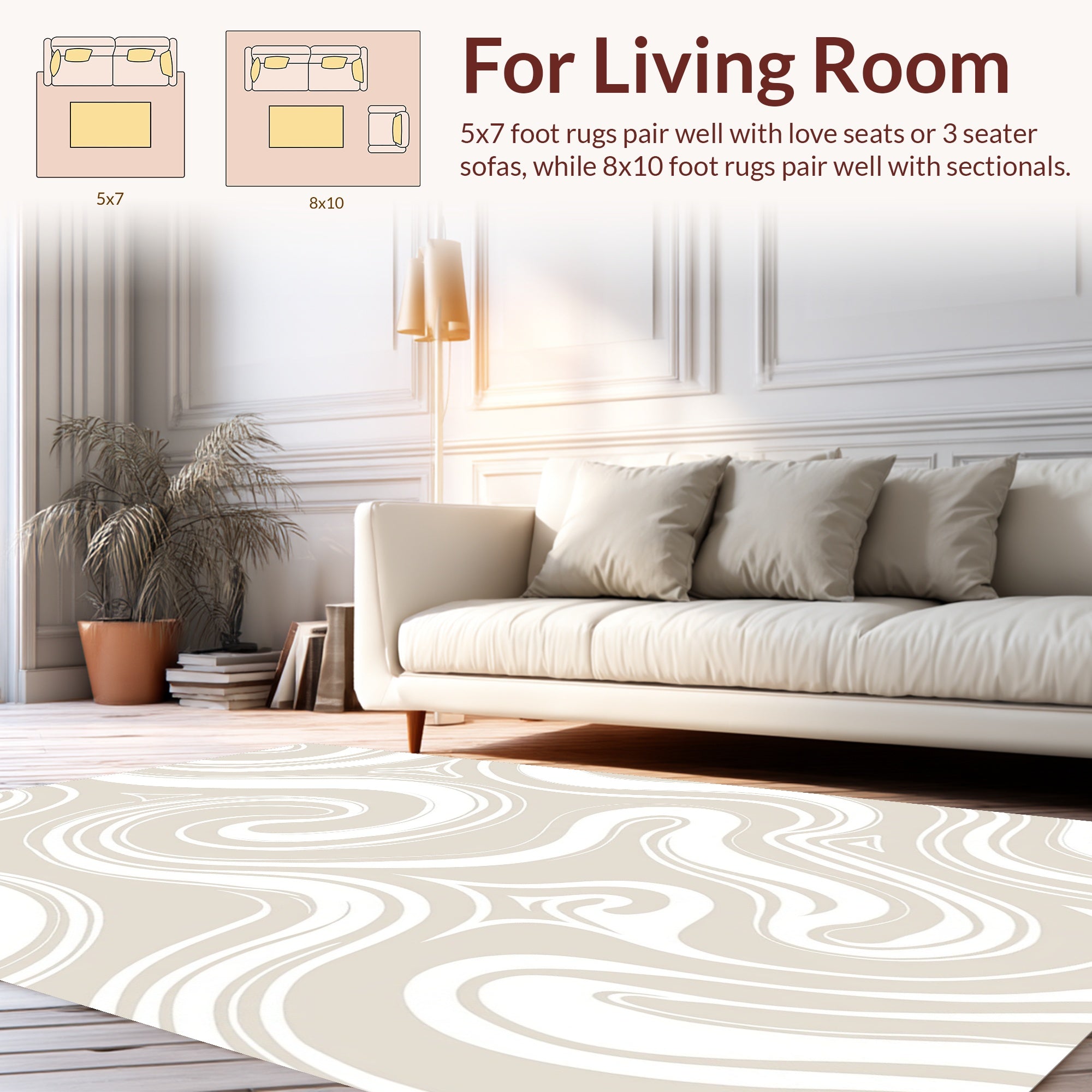 Neutral Swirling Ribbon Pattern Rug
