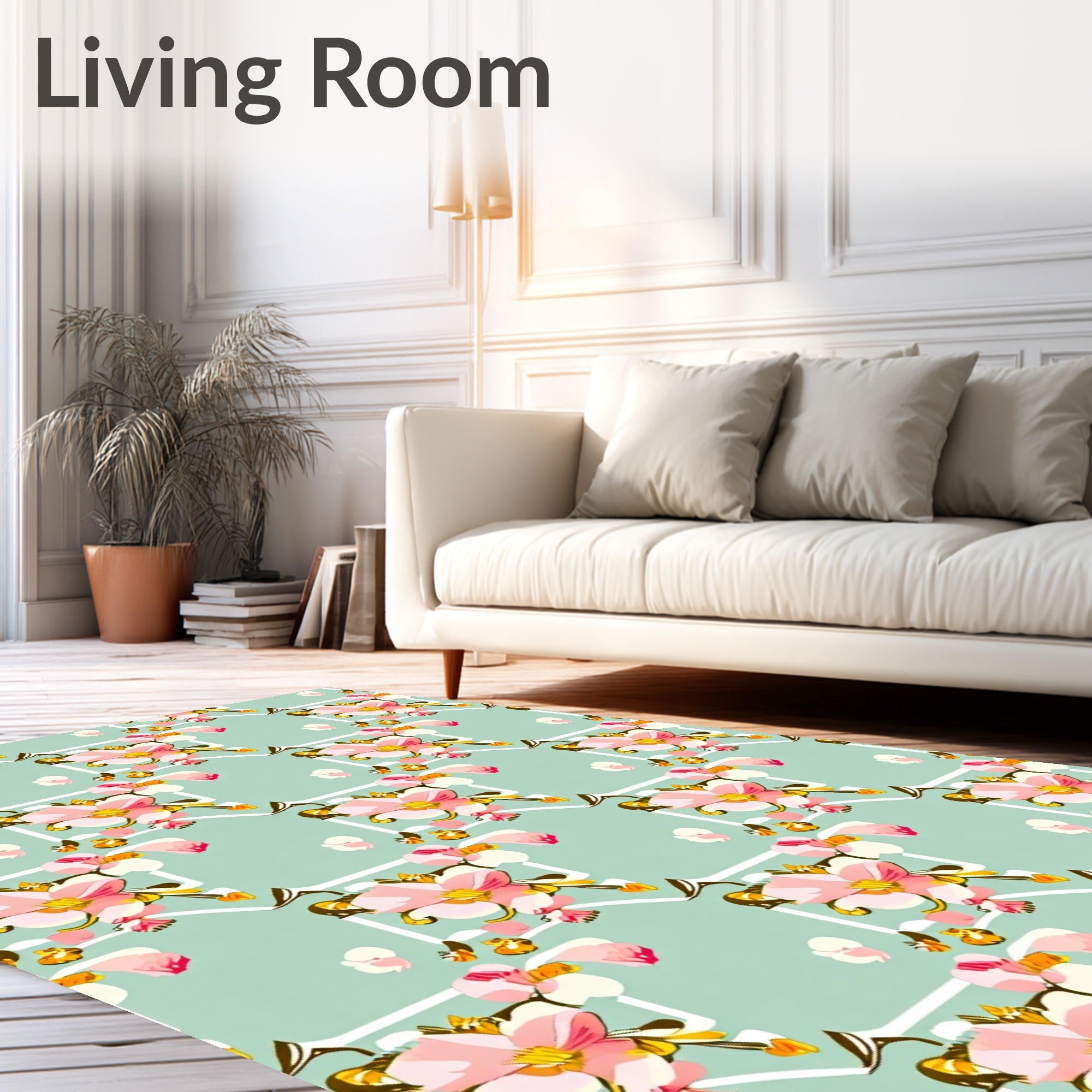 Floral Geometric Pattern with Pink Blossoms Rug
