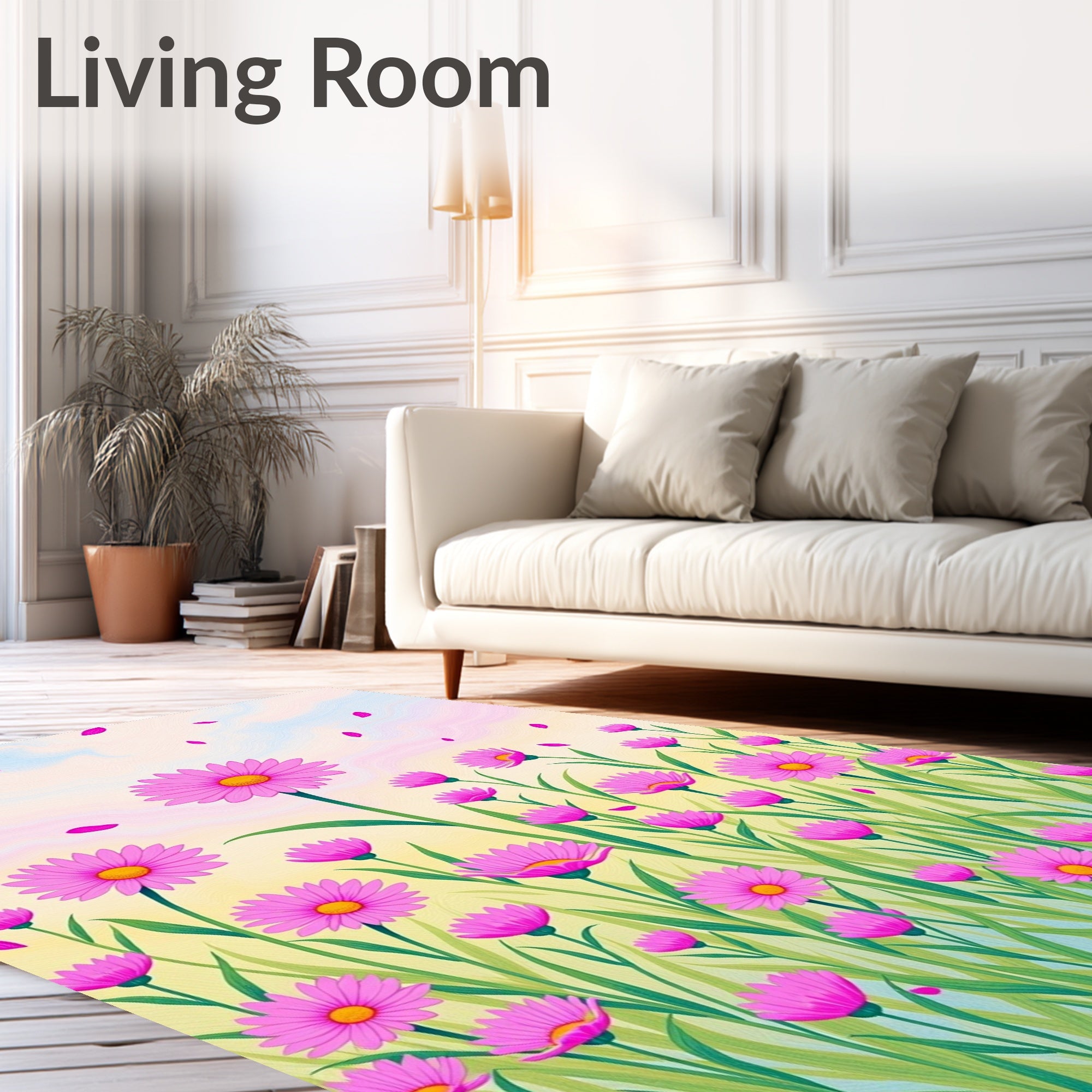 Pink Petal Bloom Field Pattern Rug