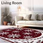 Crimson White Snowflake Mandala Design Rug
