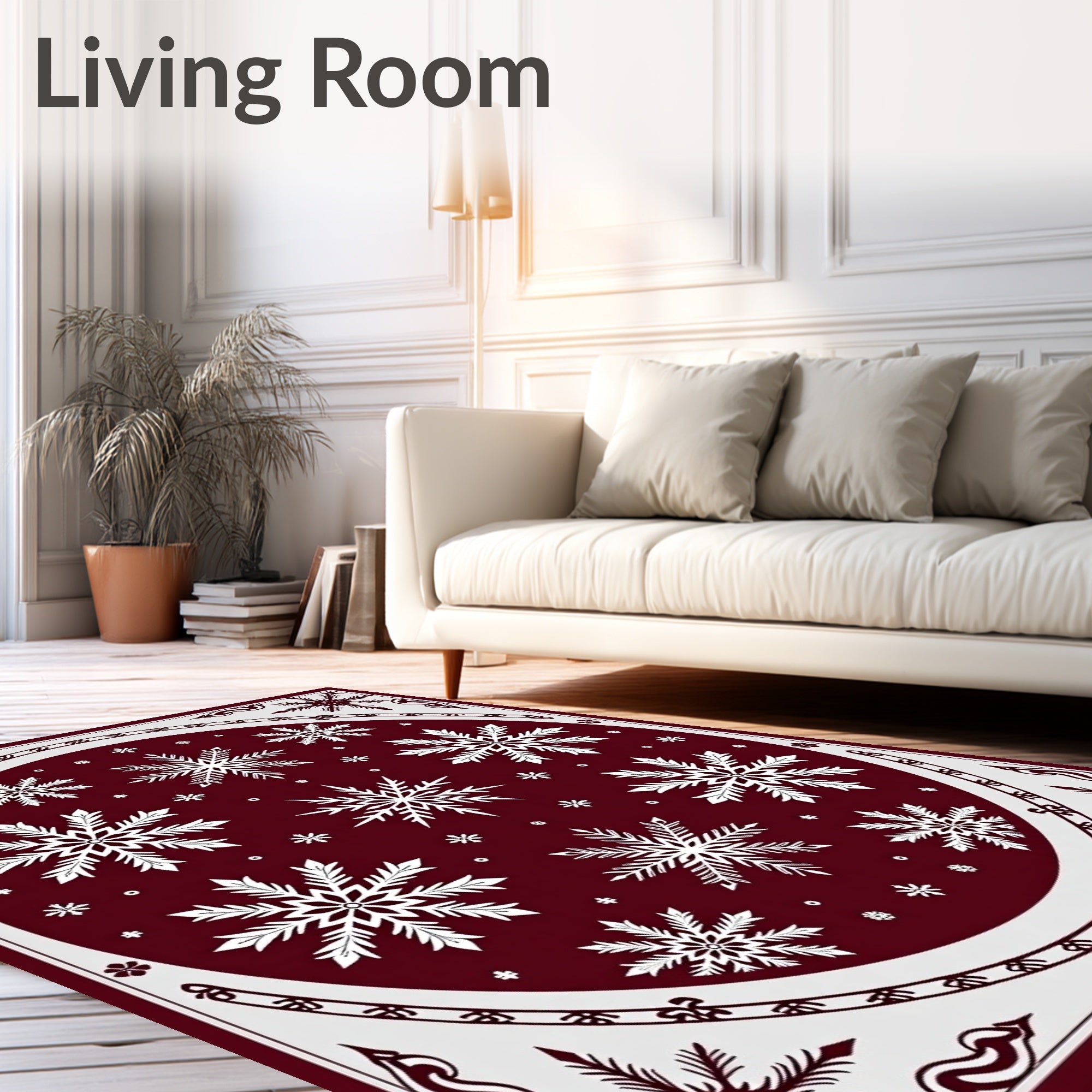 Crimson White Snowflake Mandala Design Rug