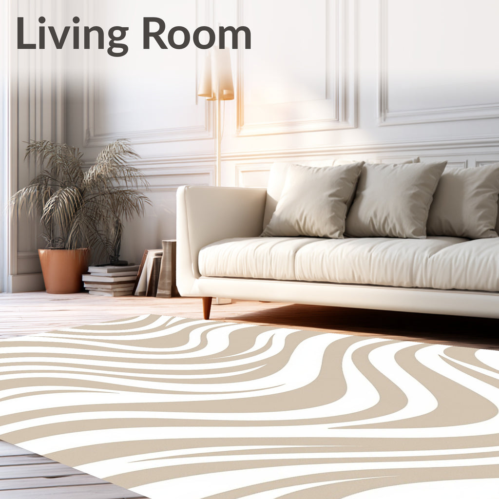 Abstract Swirl Tan White Pattern Rug