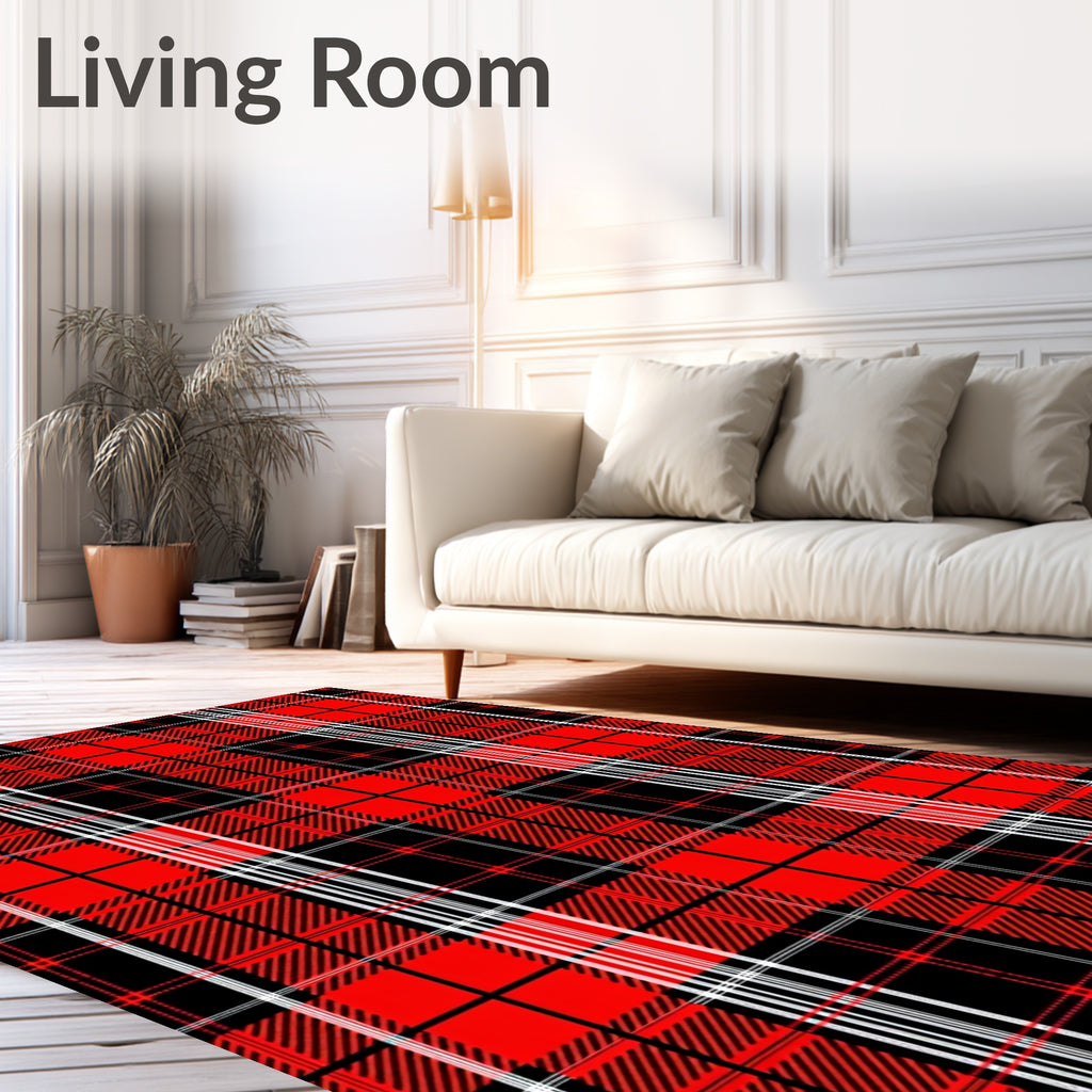 Classic Red Black Plaid Pattern Rug