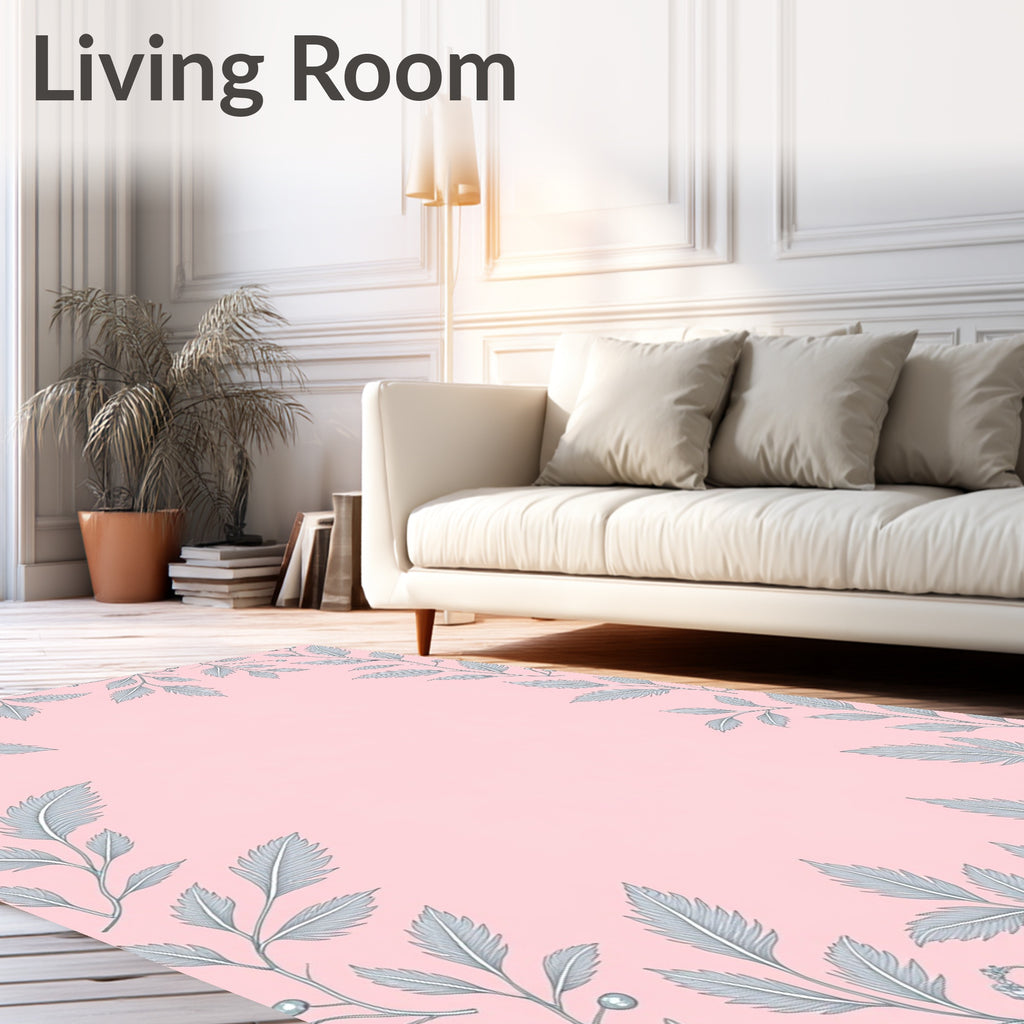 Soft Pink Botanical Branch Border Rug
