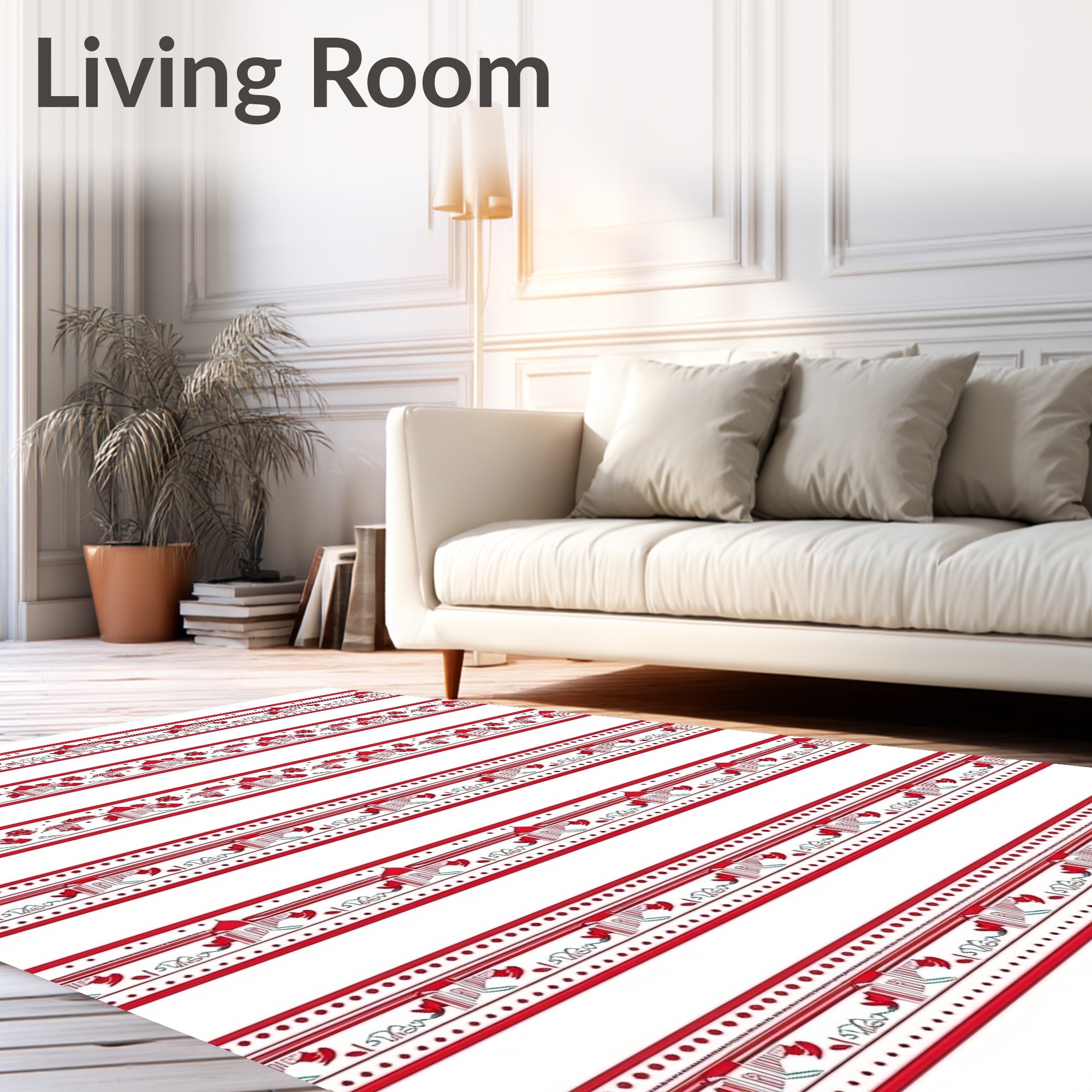 Red Architectural Skyline Border Design Rug