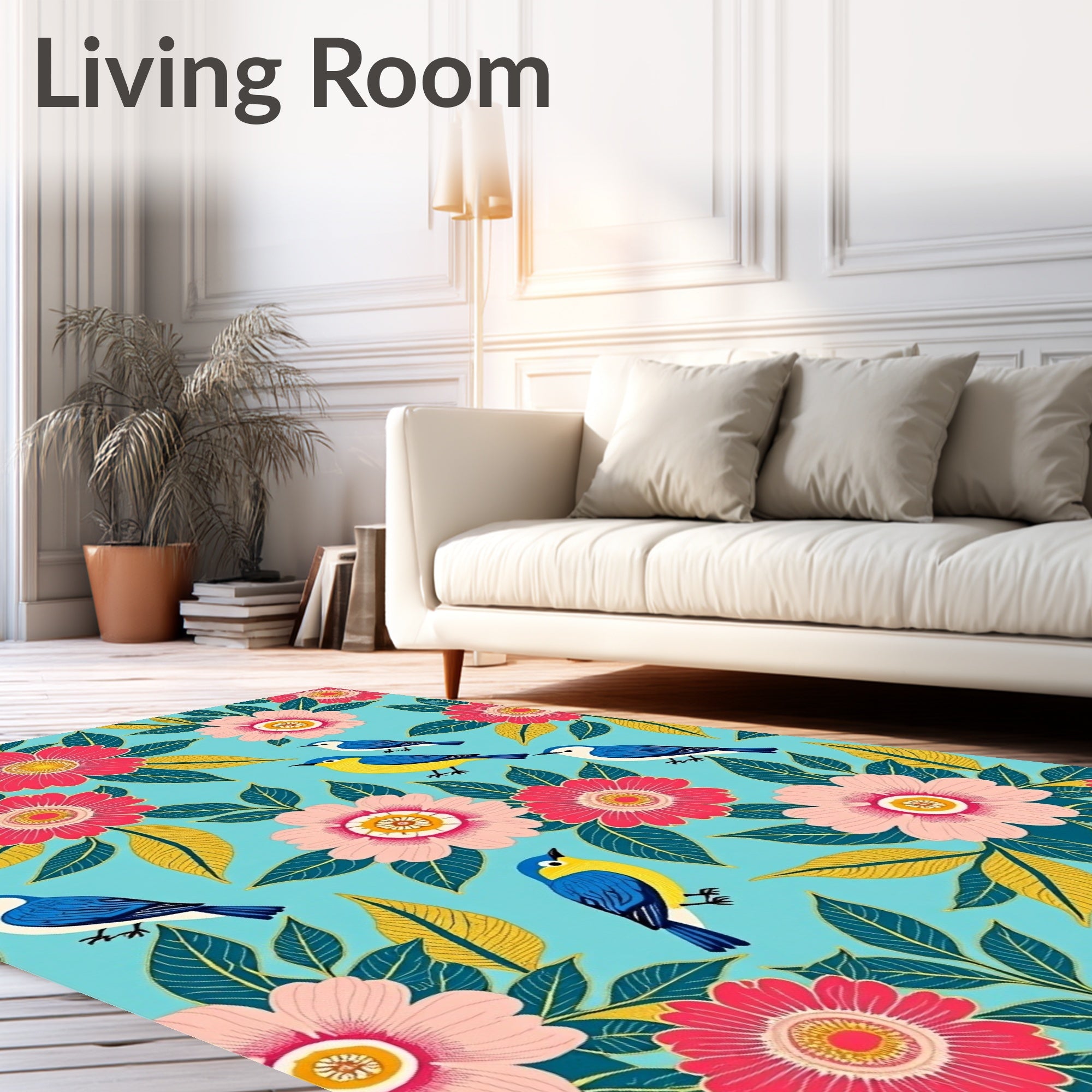 Charming Floral And Bird Motif Rug