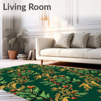 Green Red Gold Floral Vine Pattern Rug