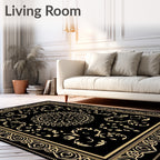 Black Gold Intricate Mandala Design Rug