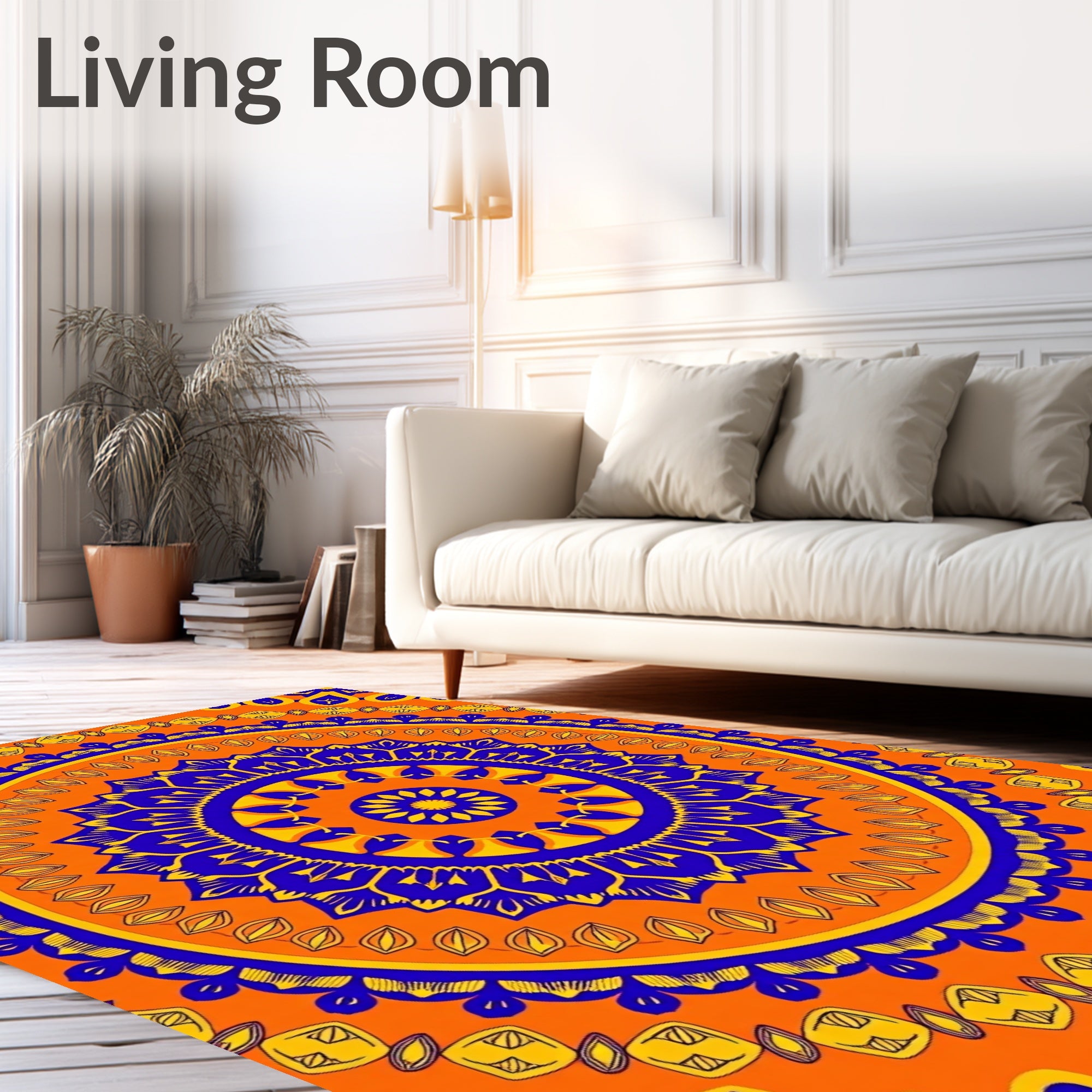 Bold Orange Blue Sunburst Pattern Rug