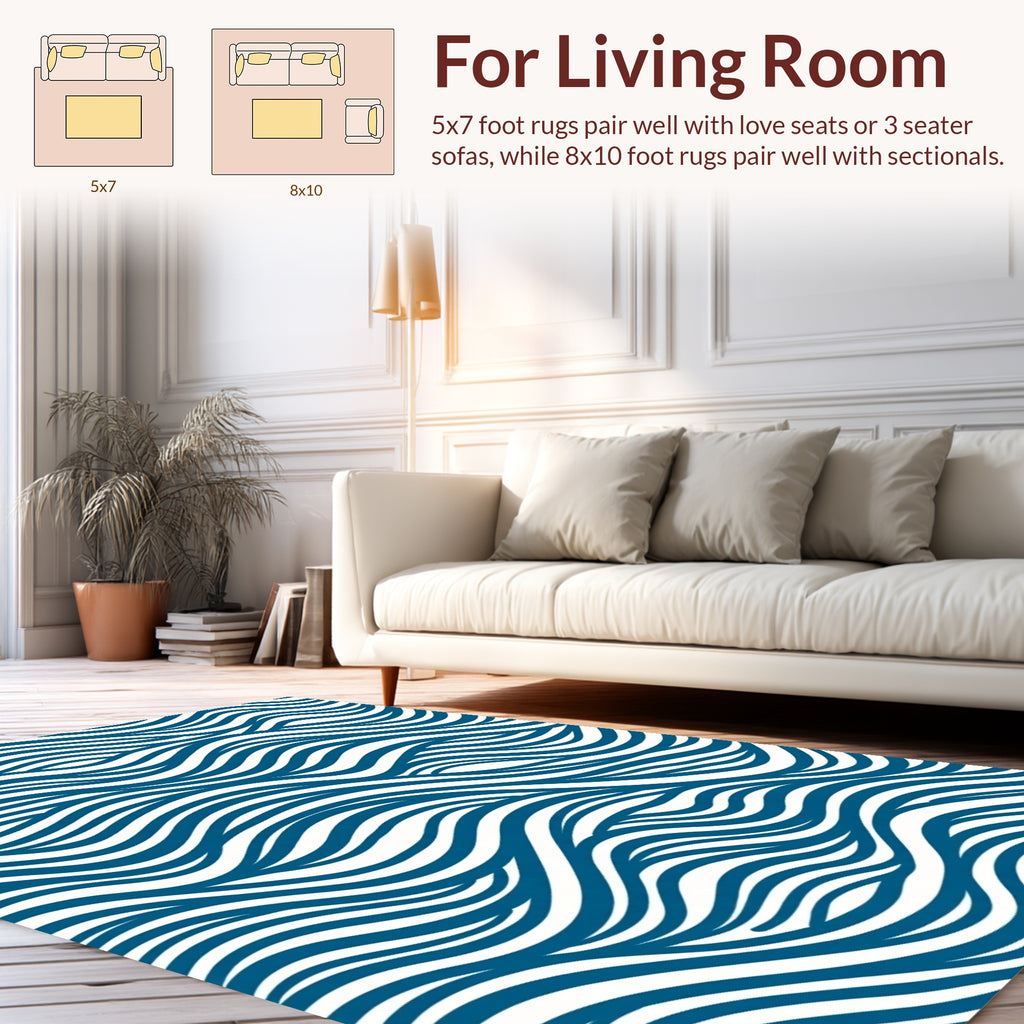Blue Wavy Stripe Abstract Design Rug