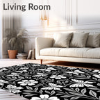 Chic Black White Butterfly Floral Design Rug