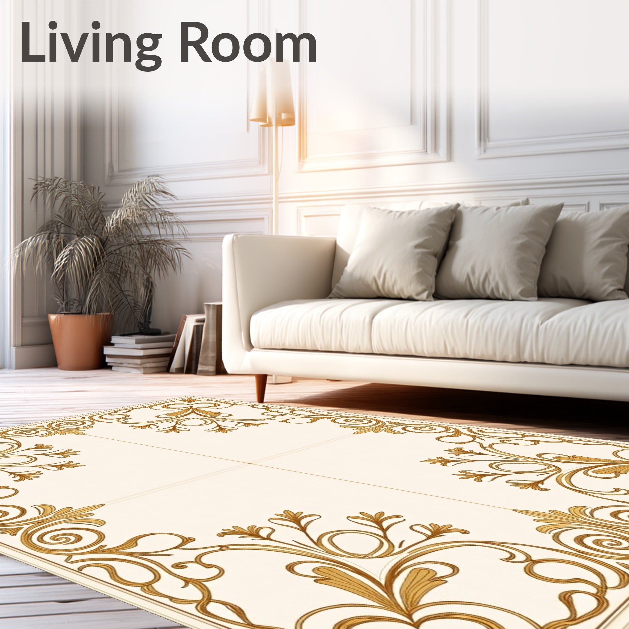 Elegant Gold Swirl Floral Pattern Rug