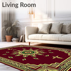 Elegant Central Medallion Golden Leaf Design Rug