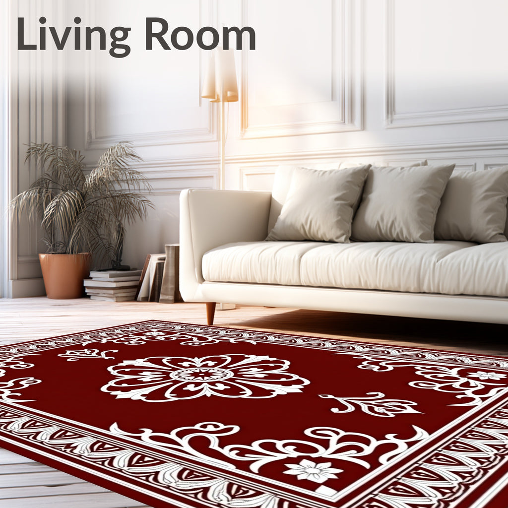 Elegant White Floral Medallion Design Rug