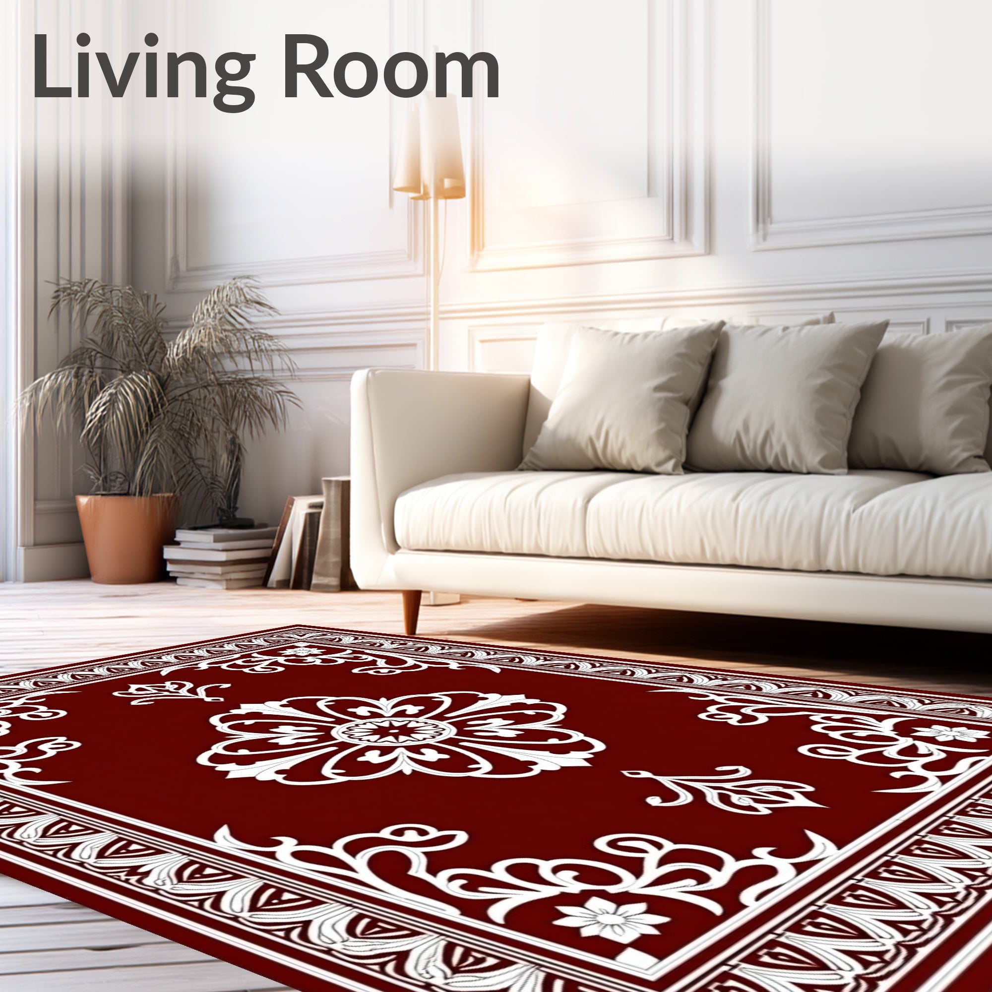 Elegant White Floral Medallion Design Rug