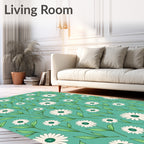 Daisy Pattern with Green Leaves Design Rug