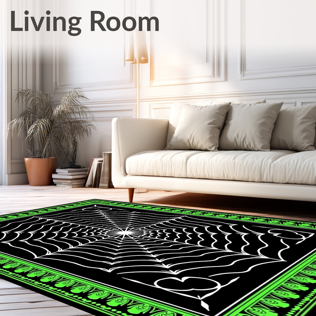 Striking Black White Spiderweb Jewel Rug
