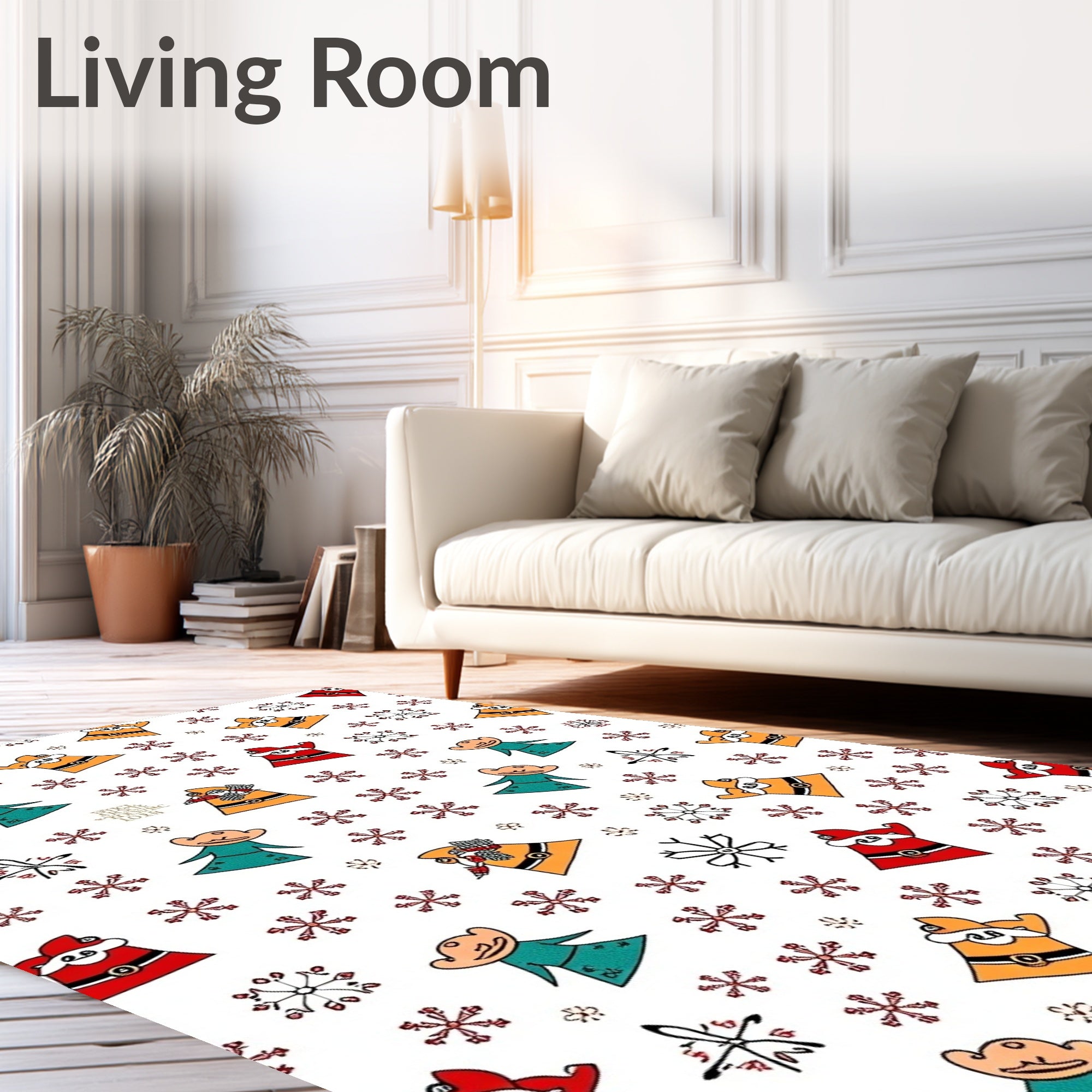 Whimsical Christmas Characters And Snowflakes Rug