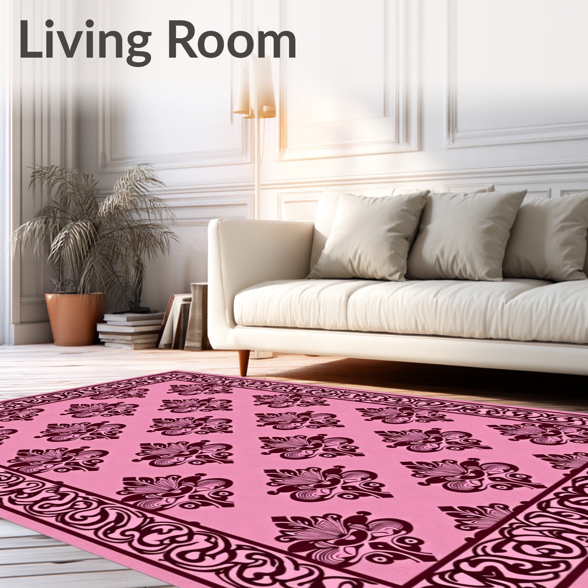 Ornate Floral Pattern Border Rug