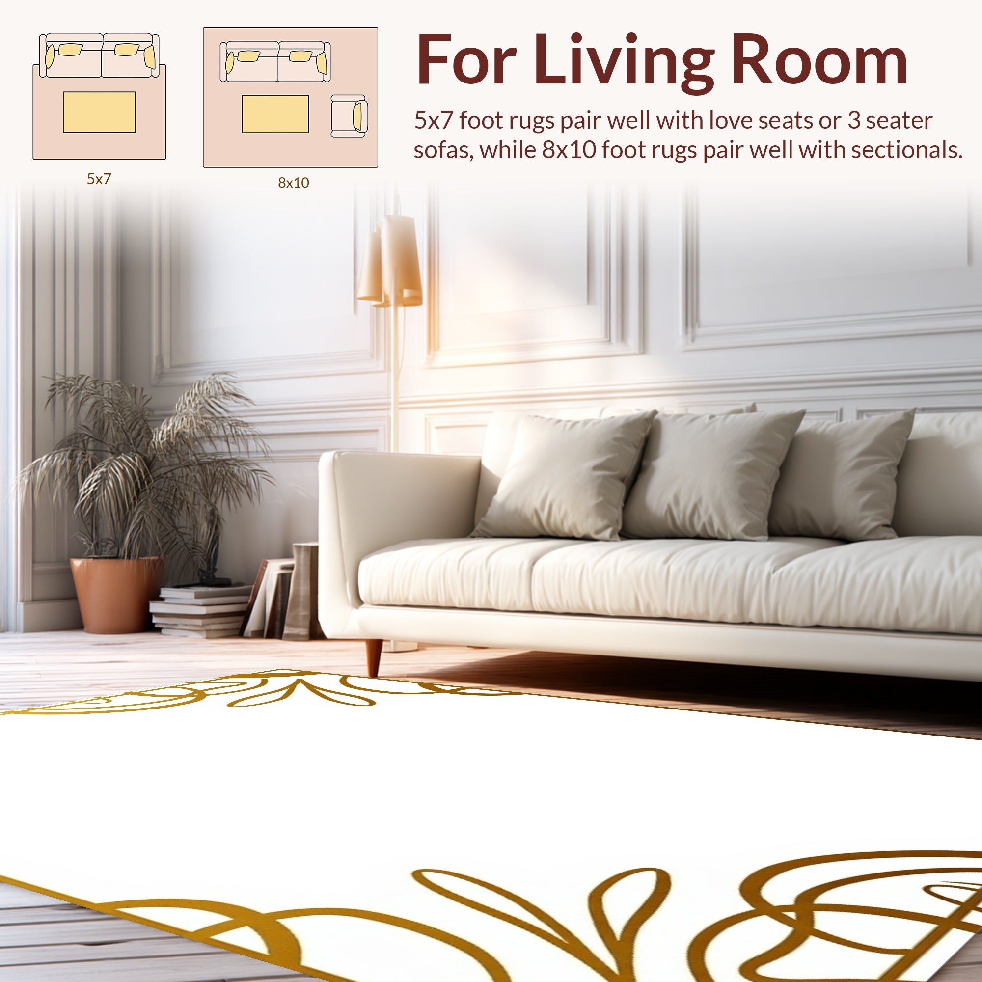 Golden Swirl Elegant Frame Rug