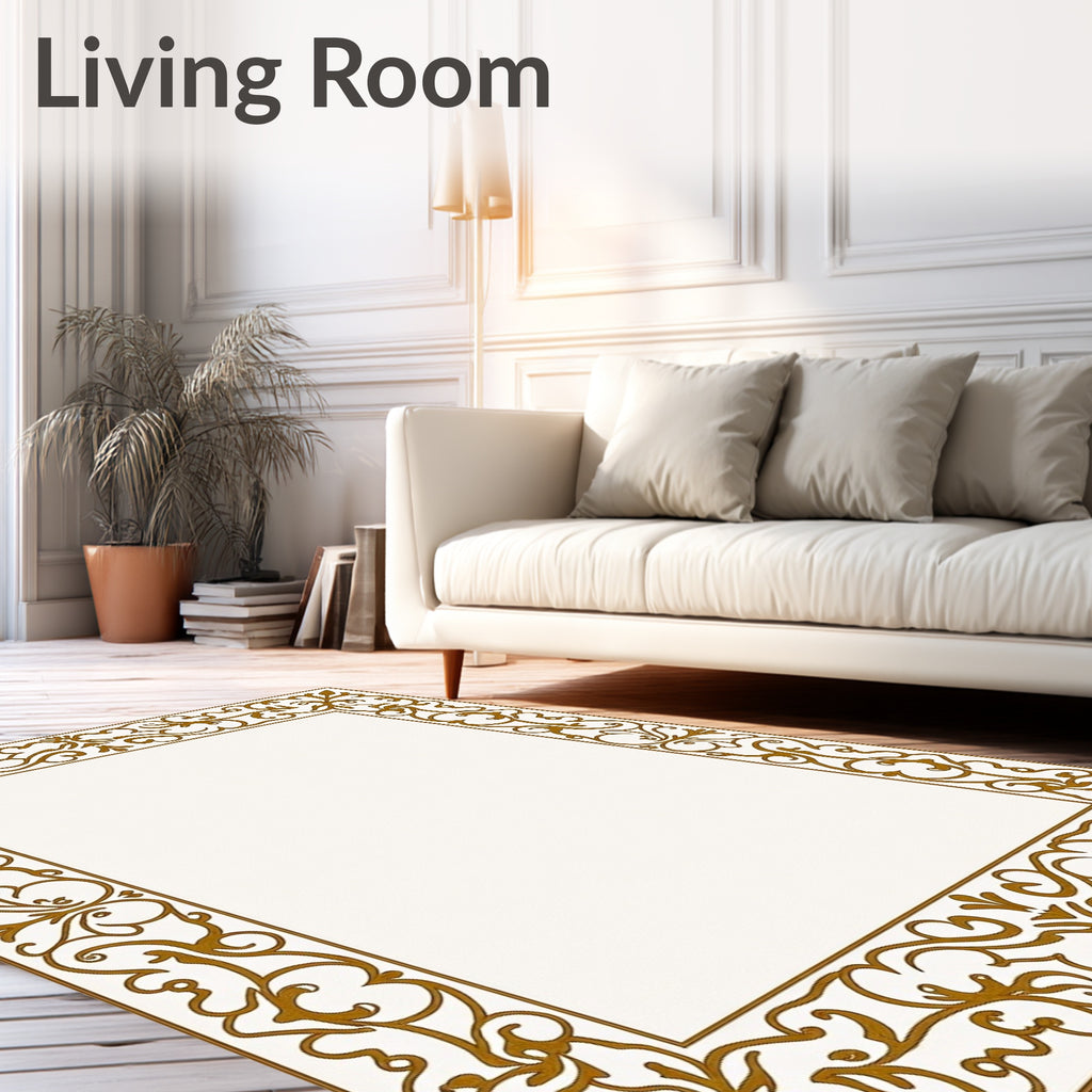 Gilded Gold Floral Scroll Frame Rug